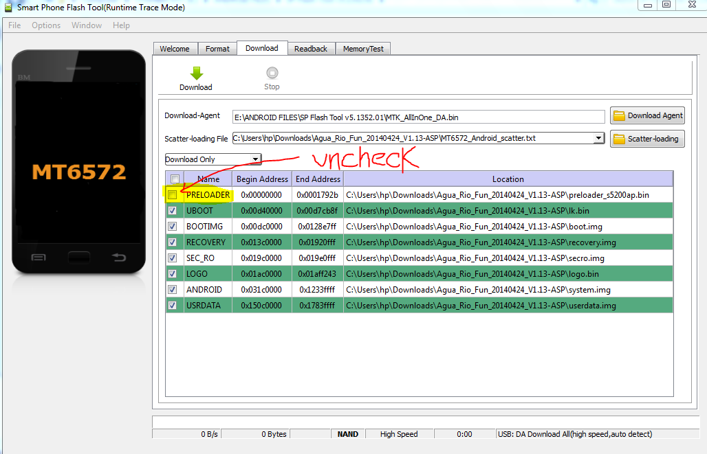 Uncheck Preloader